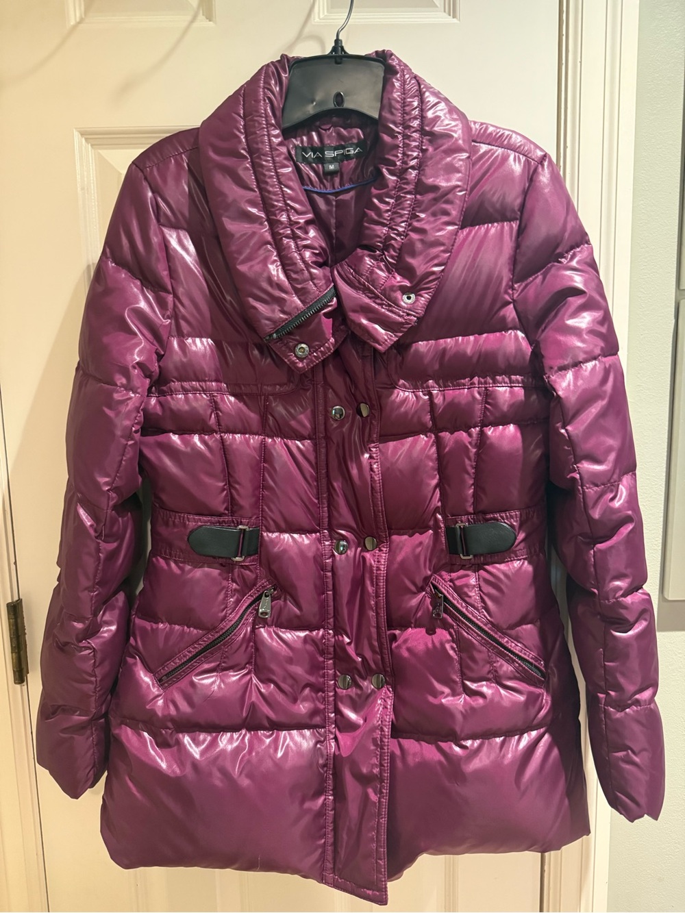 Via Spiga Shiny Plum Quilted Puffer Coat
